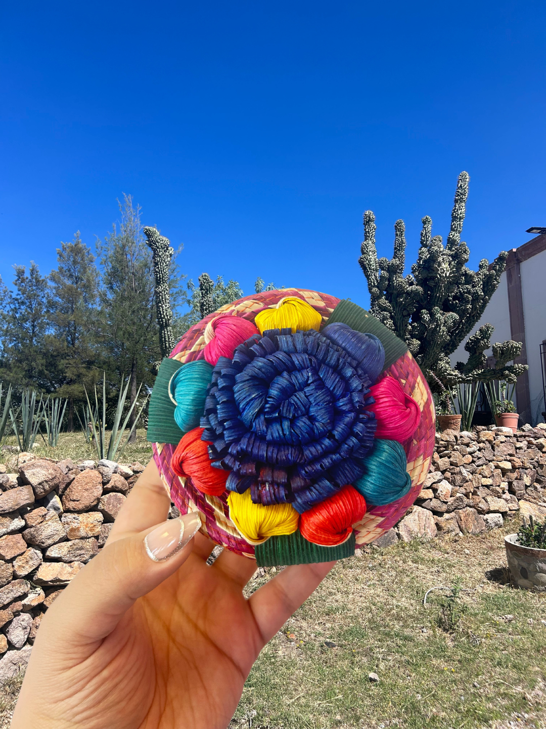 Straw Basket with Flower Lid