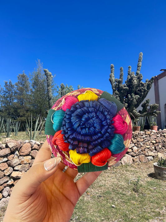 Straw Basket with Flower Lid