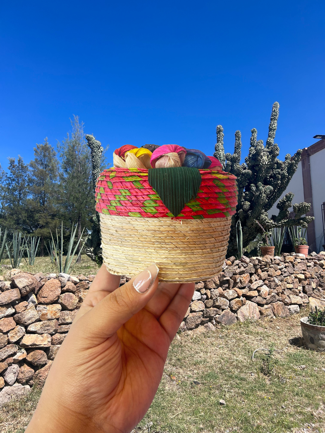 Straw Basket with Flower Lid