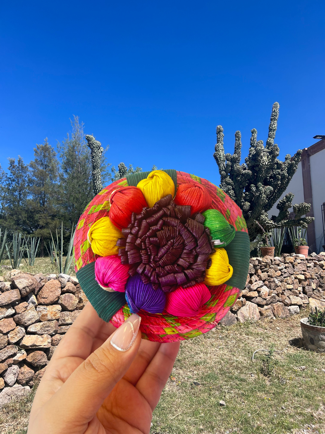 Straw Basket with Flower Lid