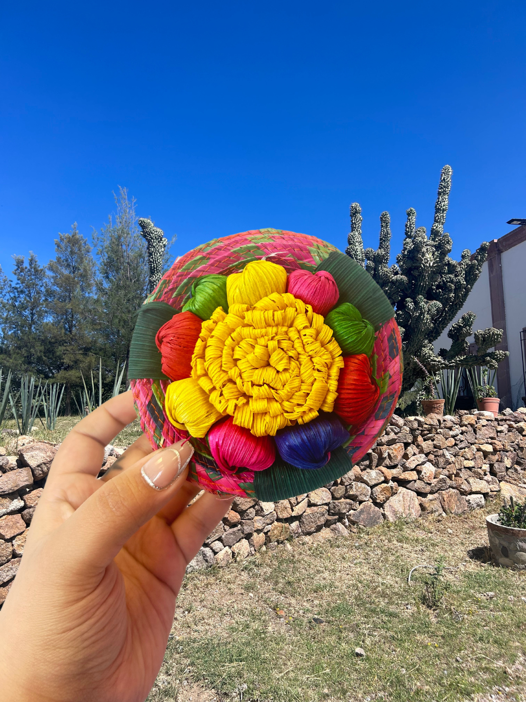 Straw Basket with Flower Lid